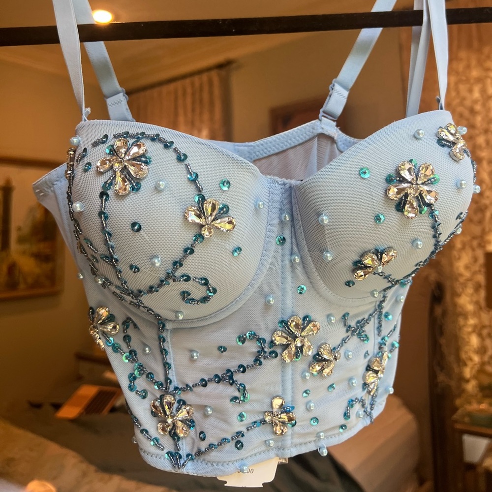 Feelin' Flawless Embellished Bustier | Blue rhinestone bustier top - Picture 6 of 12